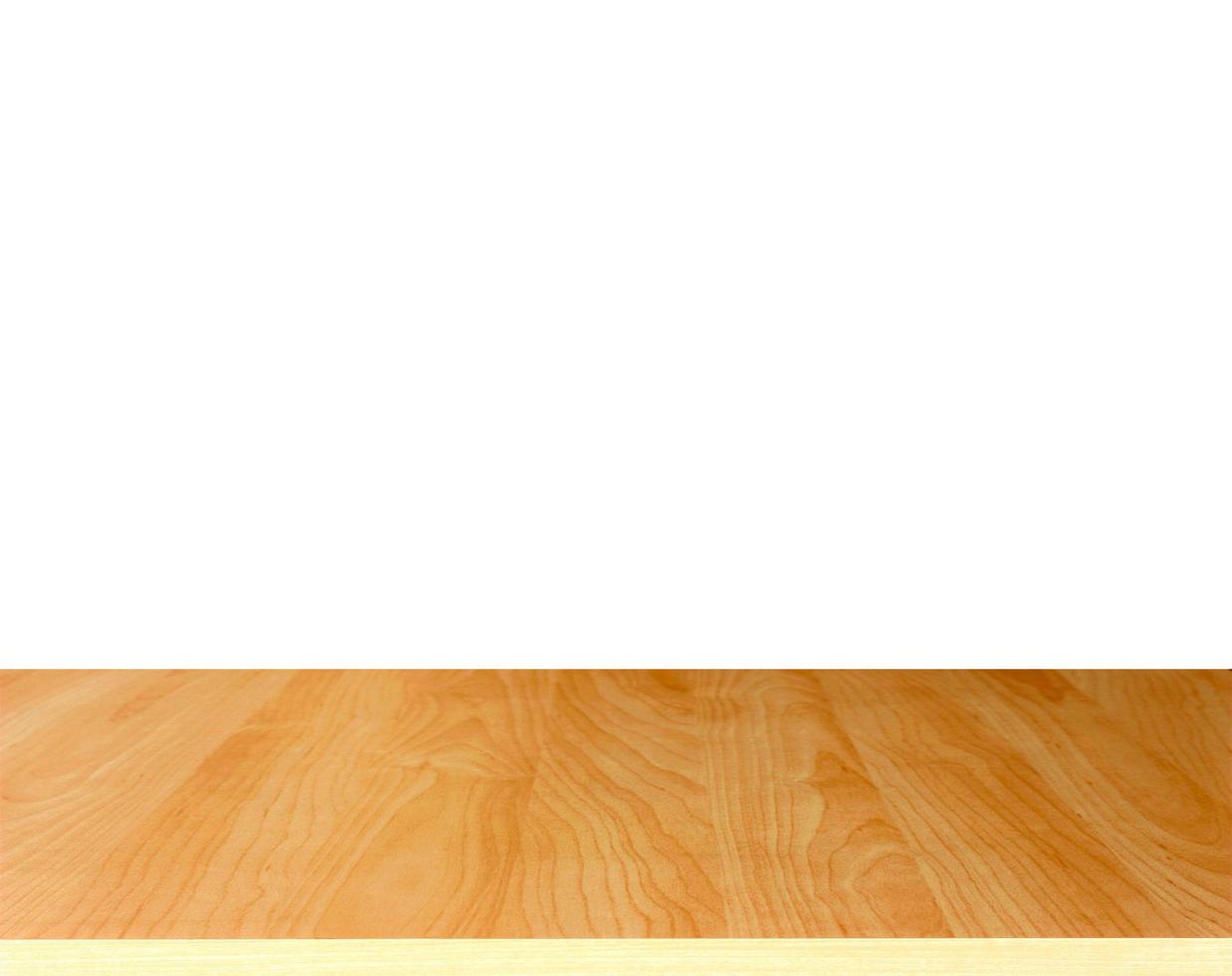 Wood table top on white background photo