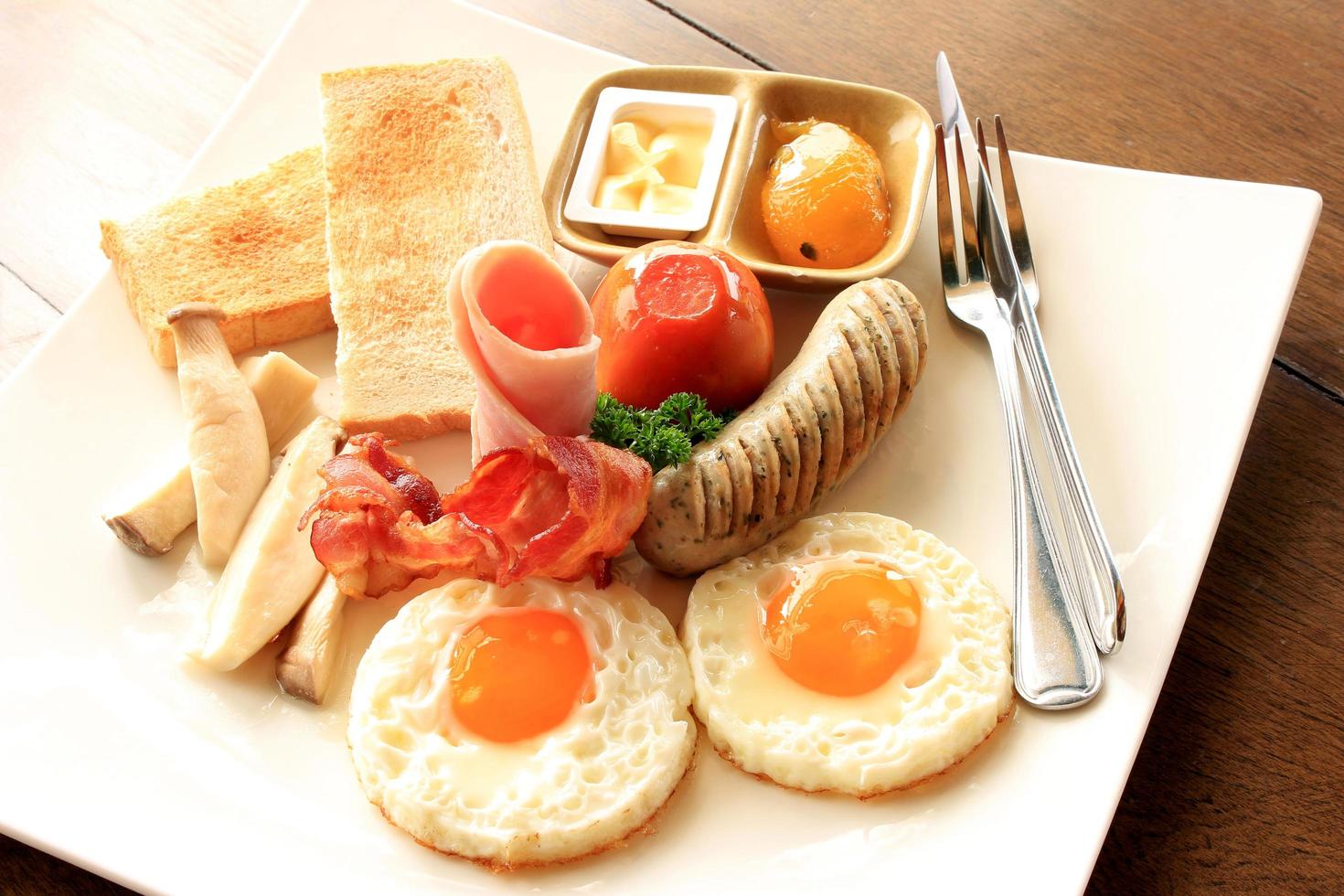 Delicious breakfast on a plate photo