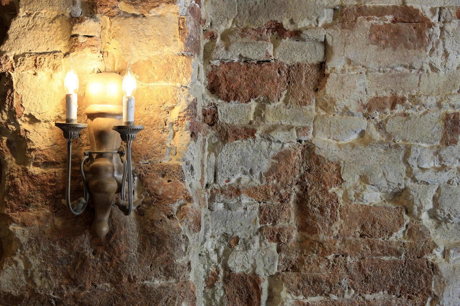 Lamp on brick wall photo