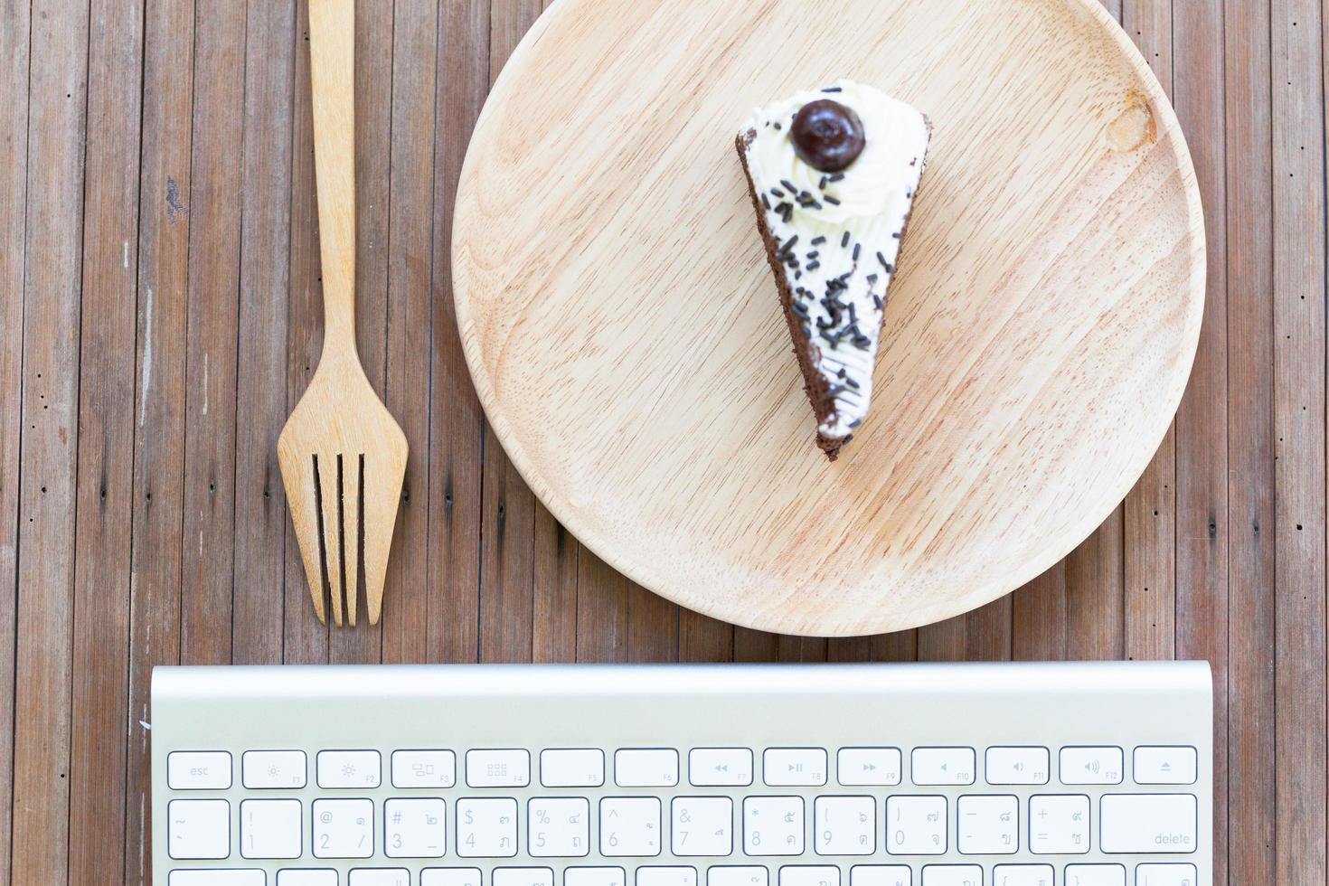 Chocolate cake and keyboard photo