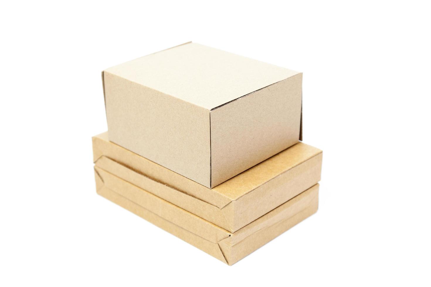 Brown boxes on white background photo