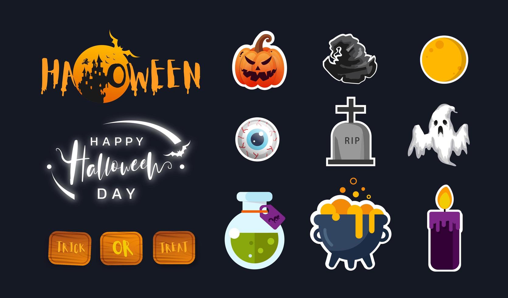 Collection of halloween icon in flat design. Cute icon design. Vector illustration.