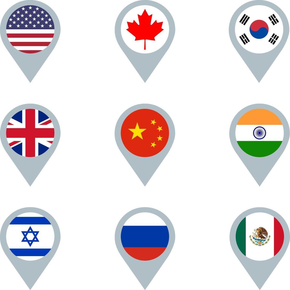 Set of map markers with flags vector