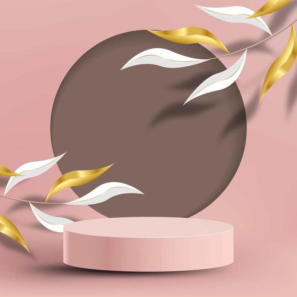 Abstract minimal mock-up with round podium and leaves vector