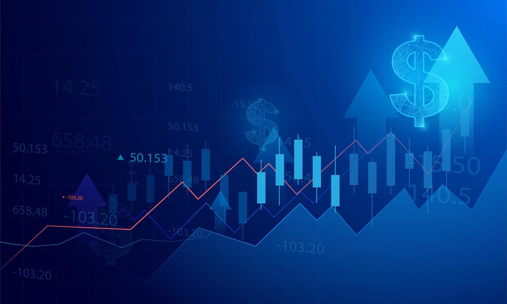 Business graph chart of stock market investment on blue background vector