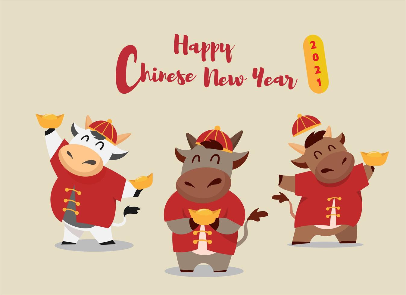 Happy Chinese new year 2021 Ox zodiac vector