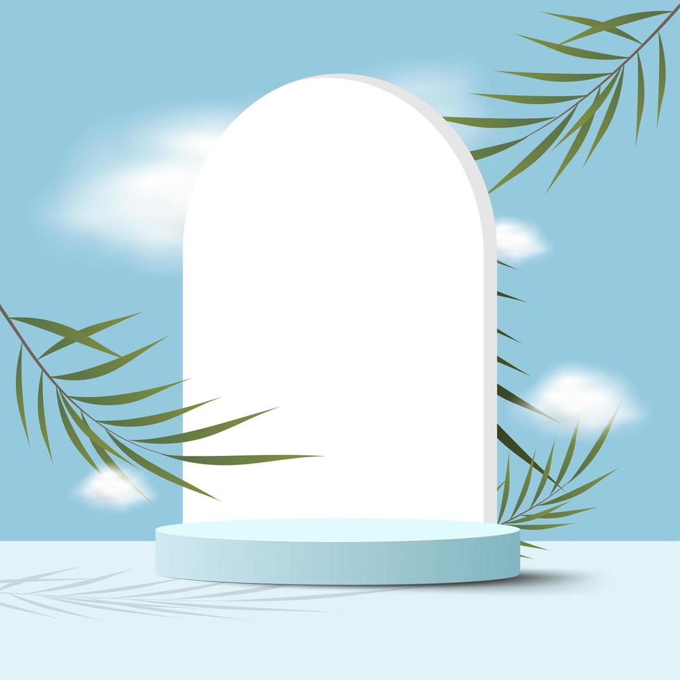 Abstract minimal scene on pastel background with cylinder podium and leaves vector