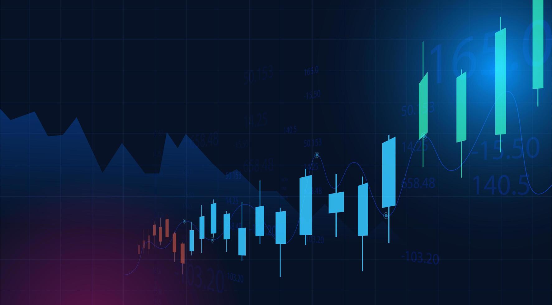 Gráfico de negocio gráfico de inversión bursátil sobre fondo azul. vector