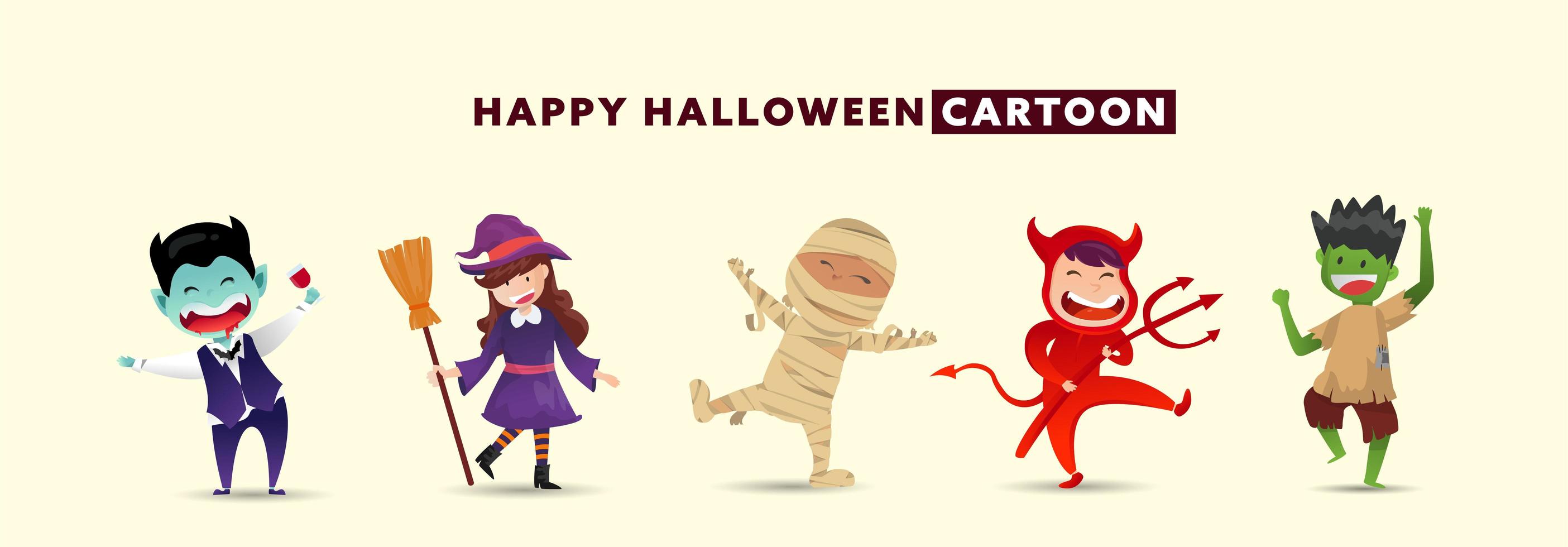 feliz día de halloween con una colección de lindo diseño de personajes de monstruos vector