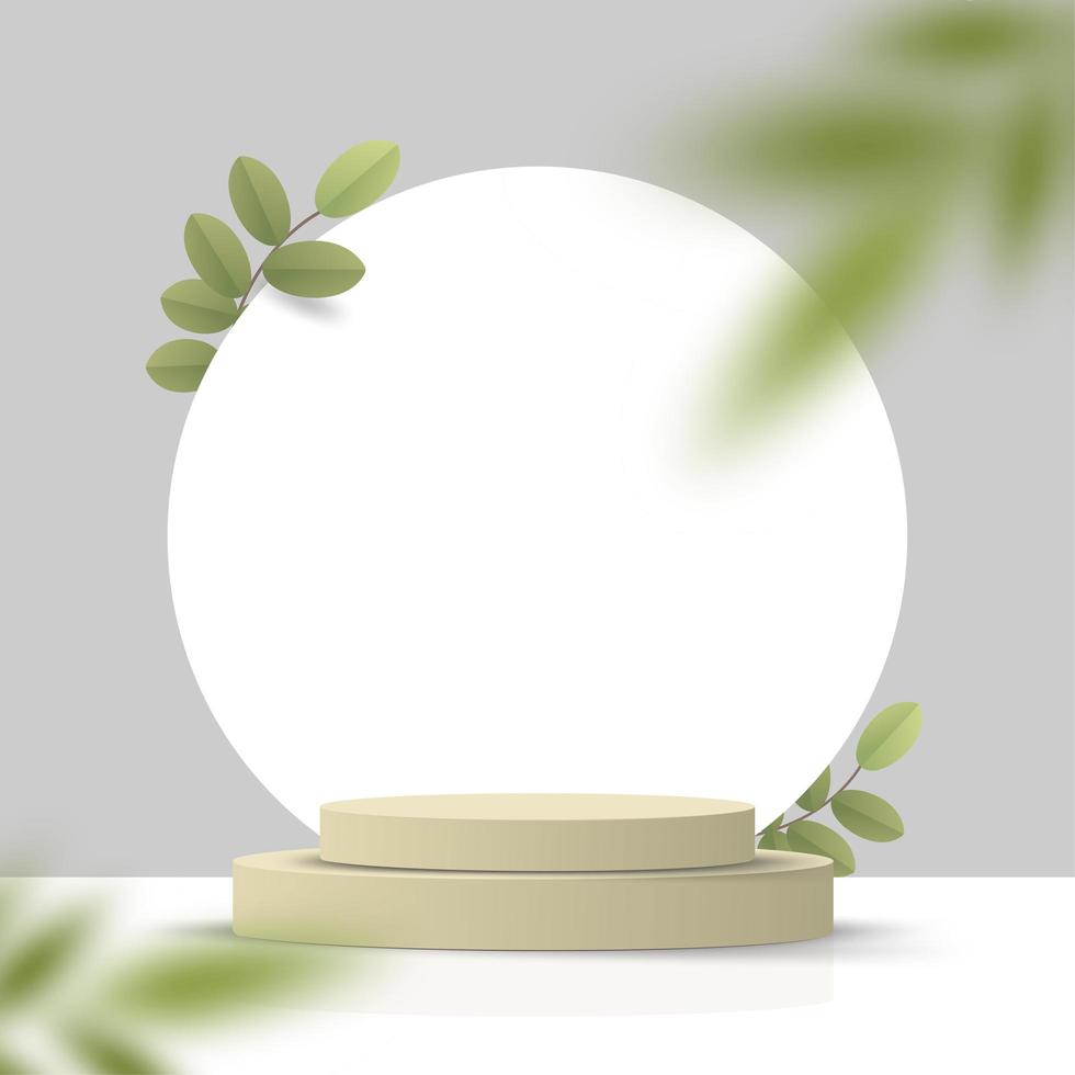 Abstract minimal scene on pastel background with round podium and leaves vector