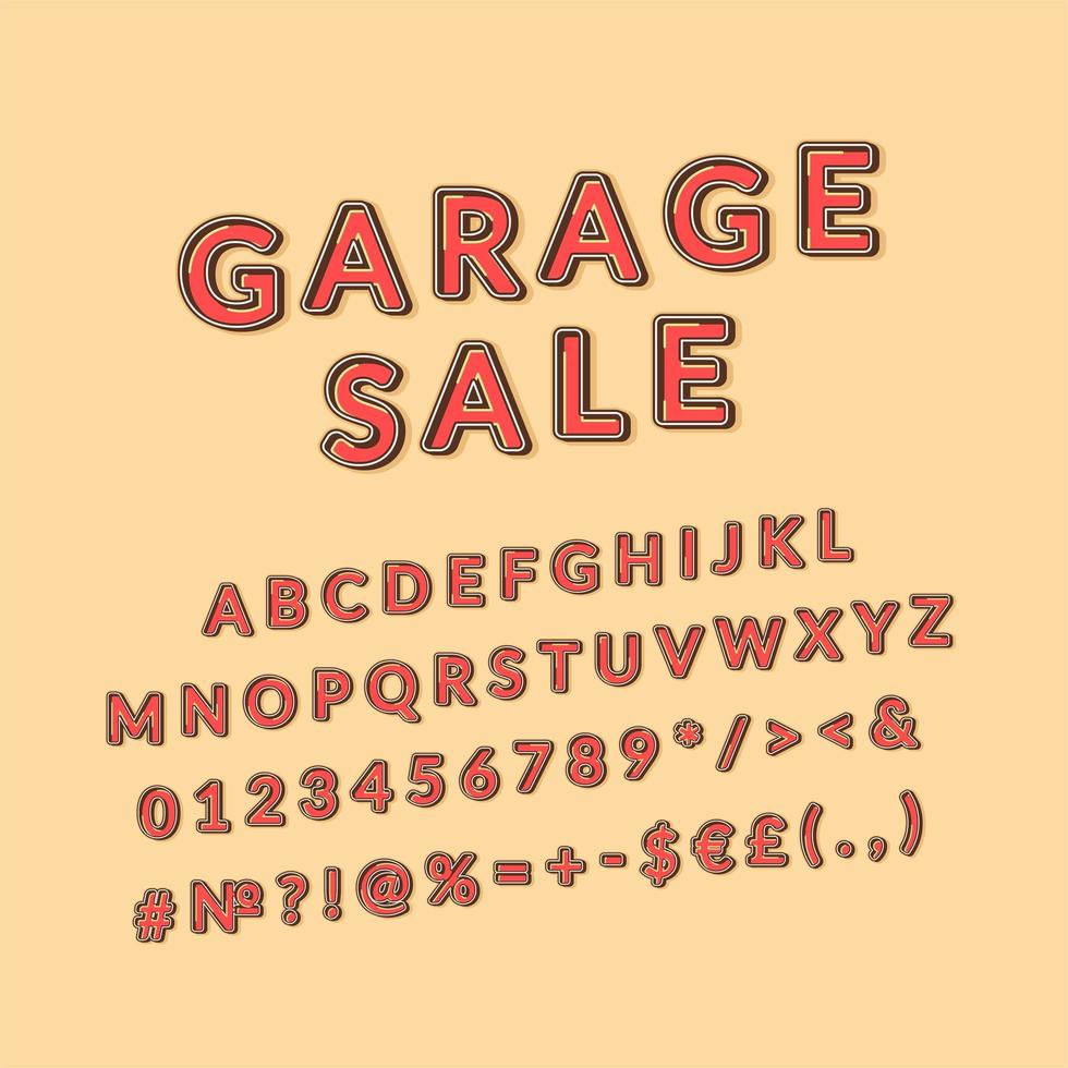 Garage sale header vintage 3d vector alphabet set