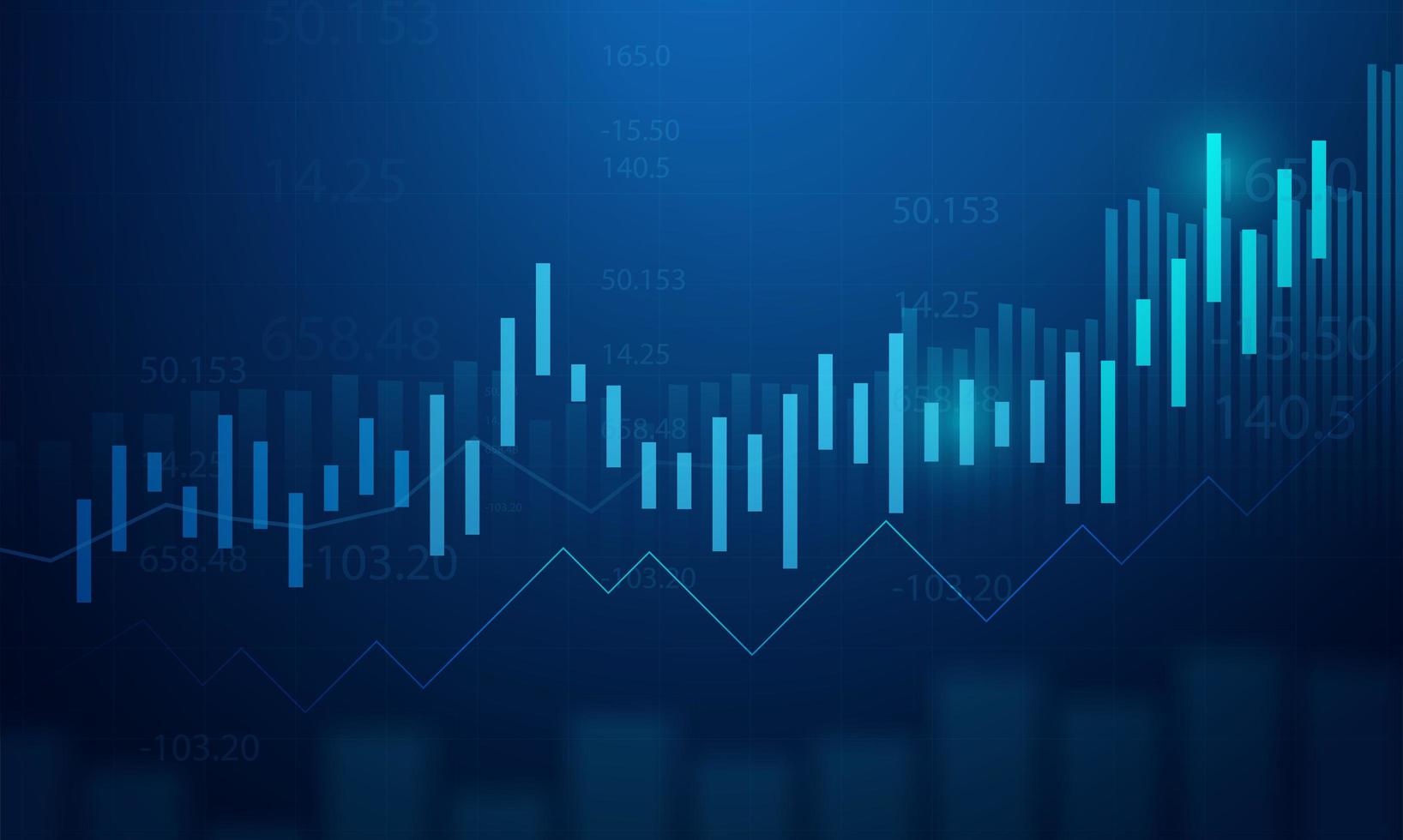 Business Graph Chart Of Stock Market Investment On Blue Background