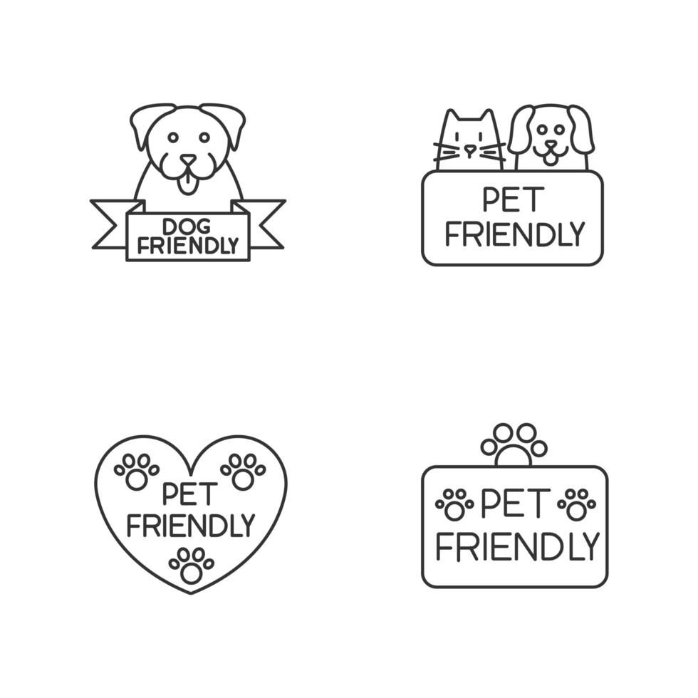 Pet friendly service pixel perfect linear icons set. Animals grooming salon, cats and dogs allowed areas.Customizable thin line contour symbols. Isolated vector outline illustrations. Editable stroke