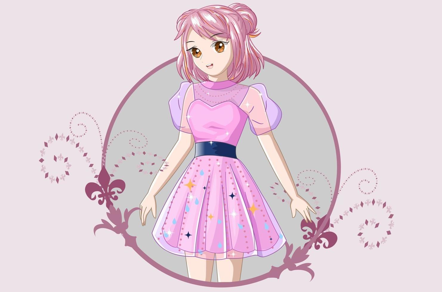 Girl with short pink hair wearing a pink dress vector