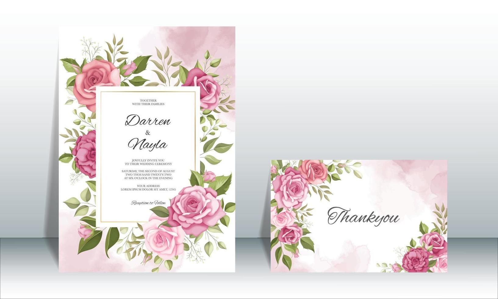 Beautiful wedding invitation card template set vector