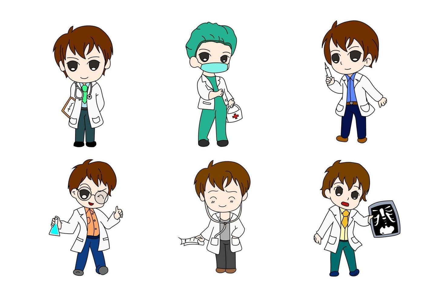 doctor six bundle anime chi-bi set vector