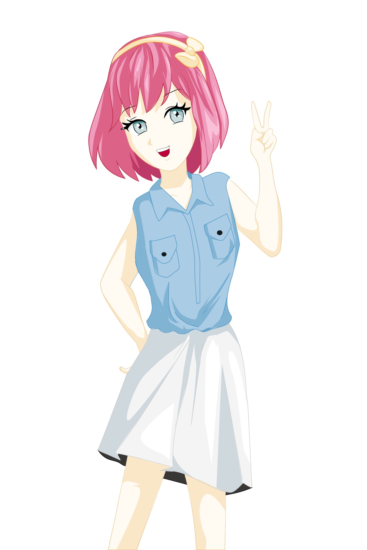 Anime girl with pink hair showing two finger peace sign 1925836 Vector Art  at Vecteezy