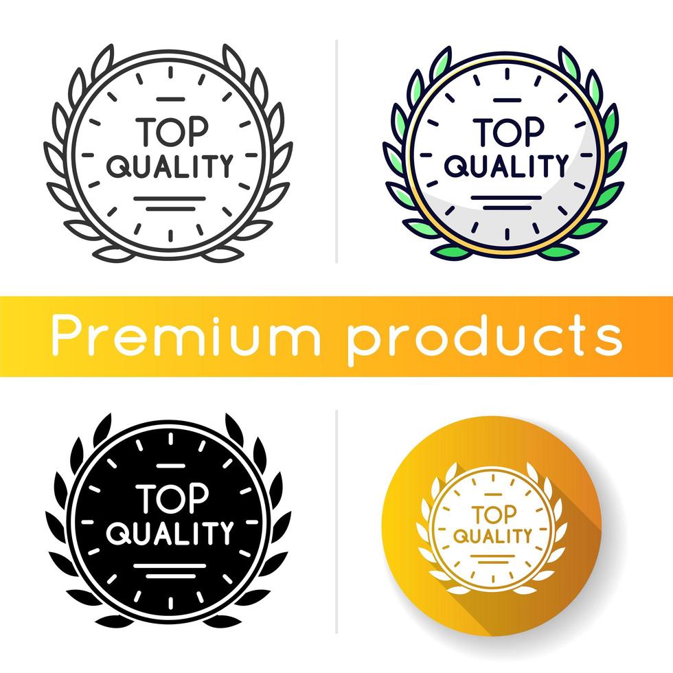 Top quality icon. Linear black and RGB color styles. High quality product guarantee. Company brand equity, exclusive status. Expensive premium goods emblem isolated vector illustrations