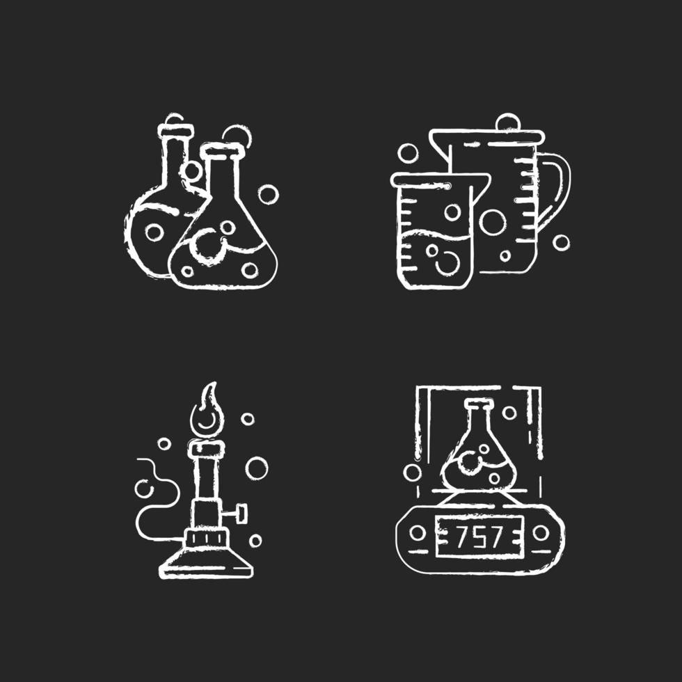 Lab tools chalk white icons set on black background vector