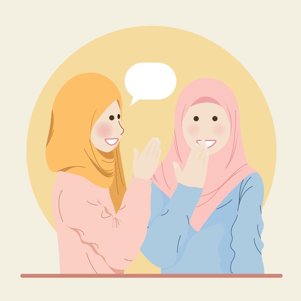 Cute Hijab Muslim Girls Chatting Whispering and Gossiping to each other vector