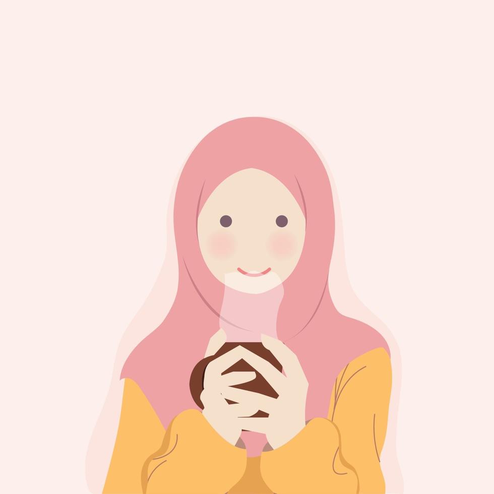 Hijab Girl Warming Herself with Warm beverage vector