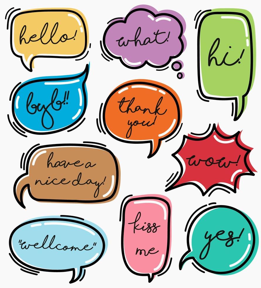 Hand drawn set speech bubbles with handwritten text. vector