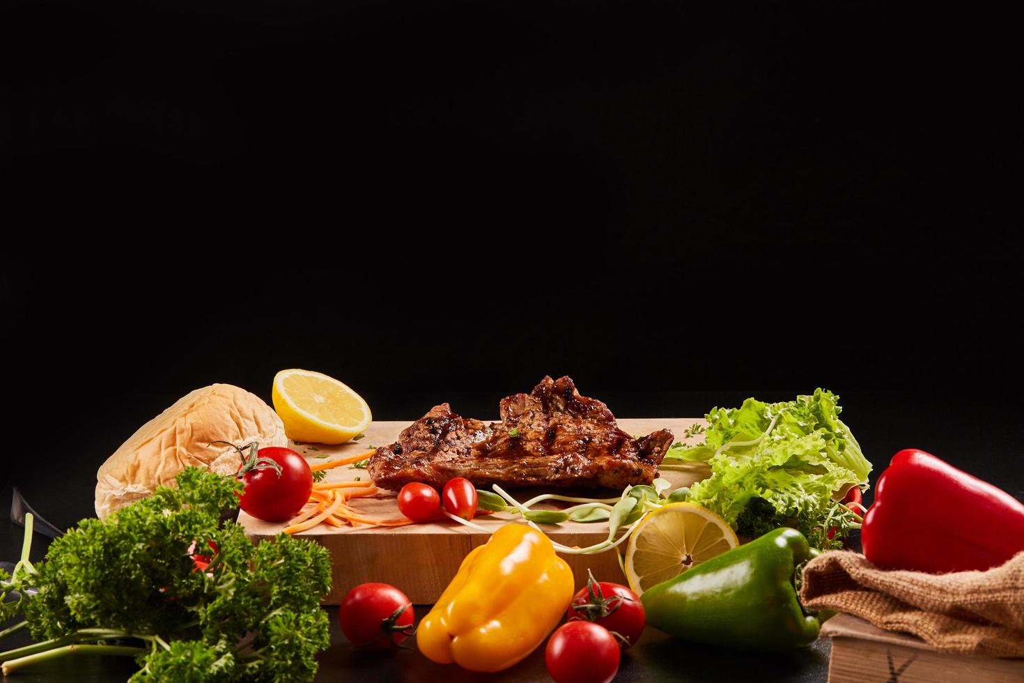 Grilled steak and mixed vegetables photo