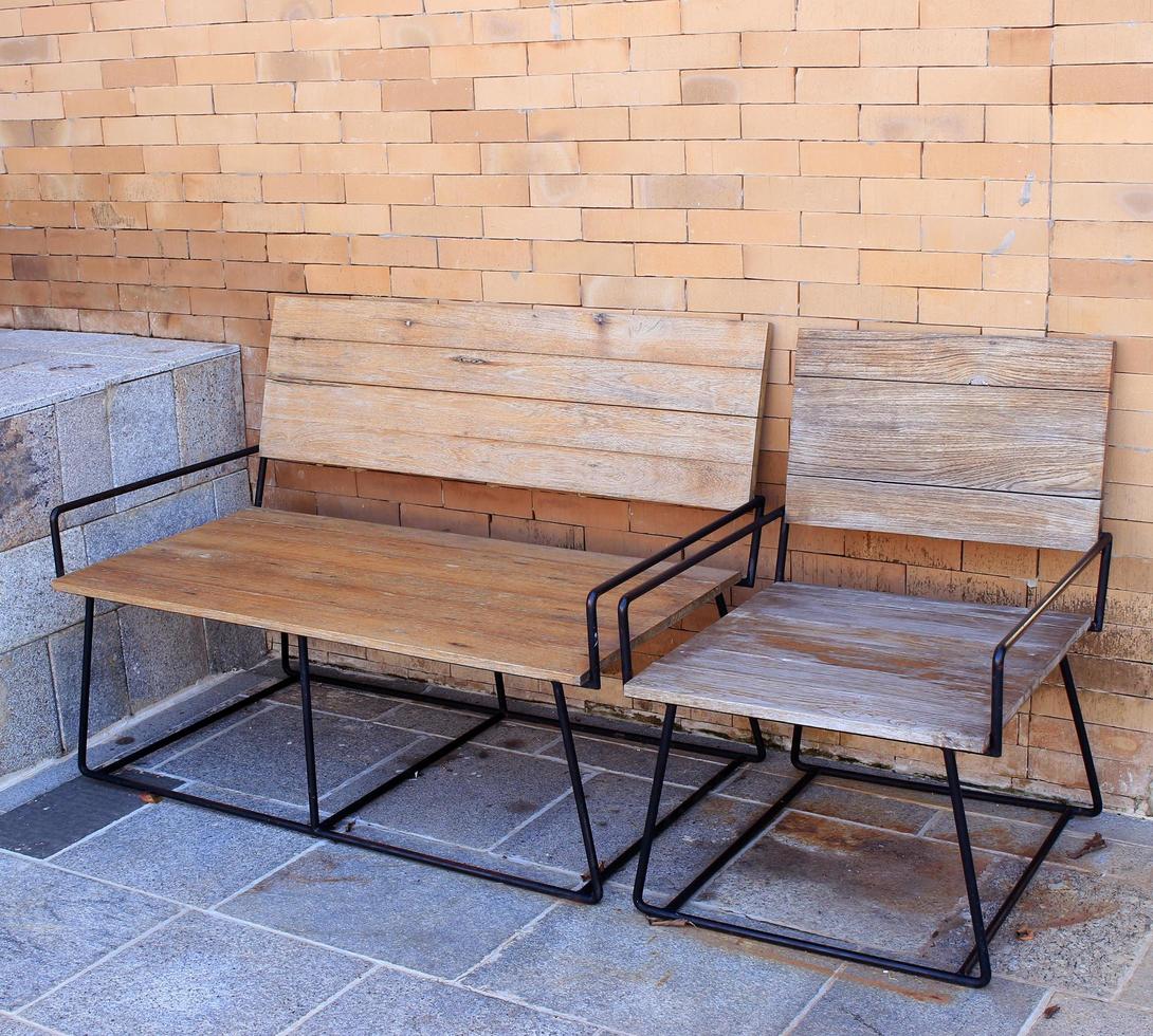 Wooden chairs outside photo