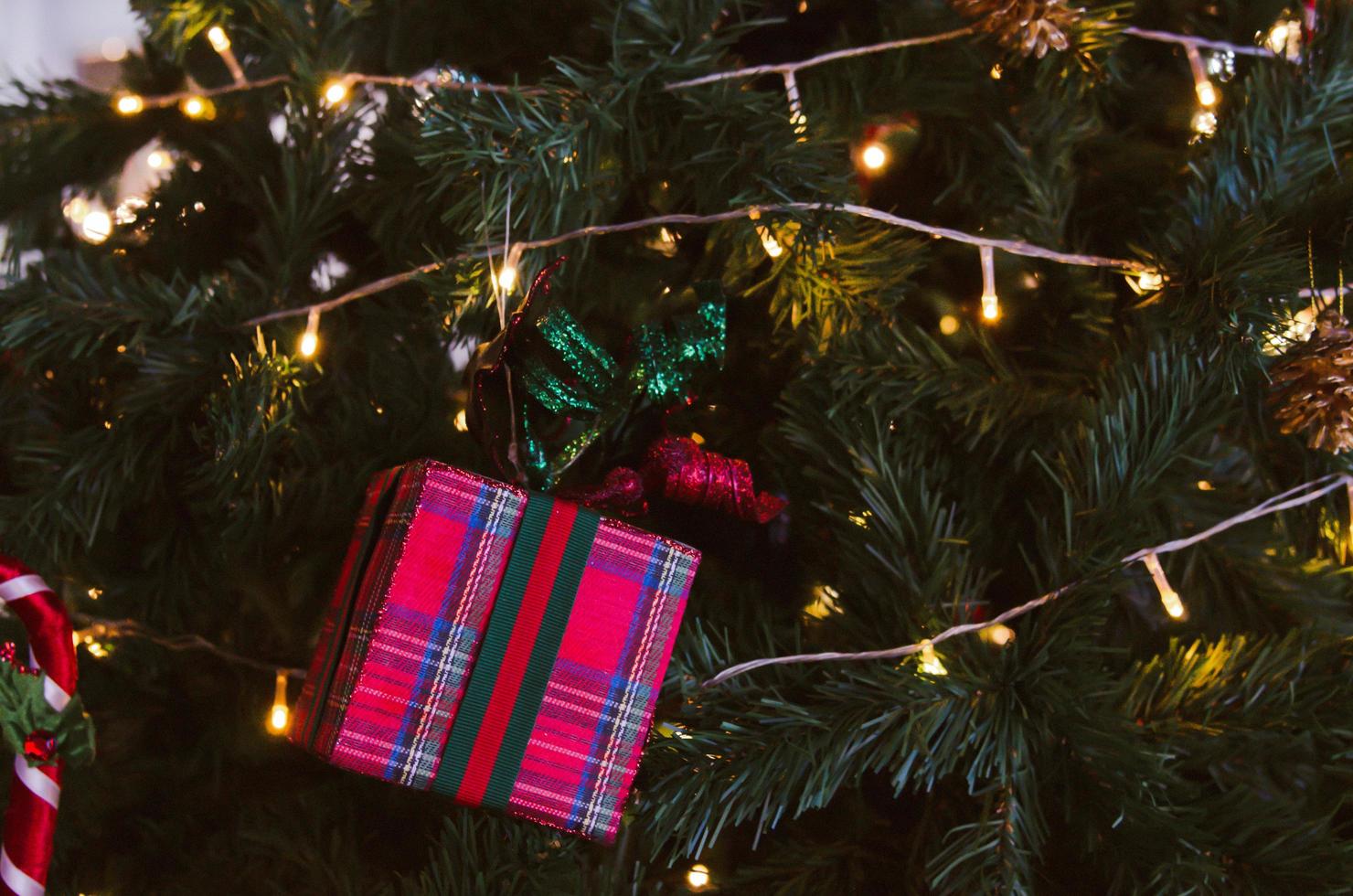 árbol de navidad con adornos rojos foto