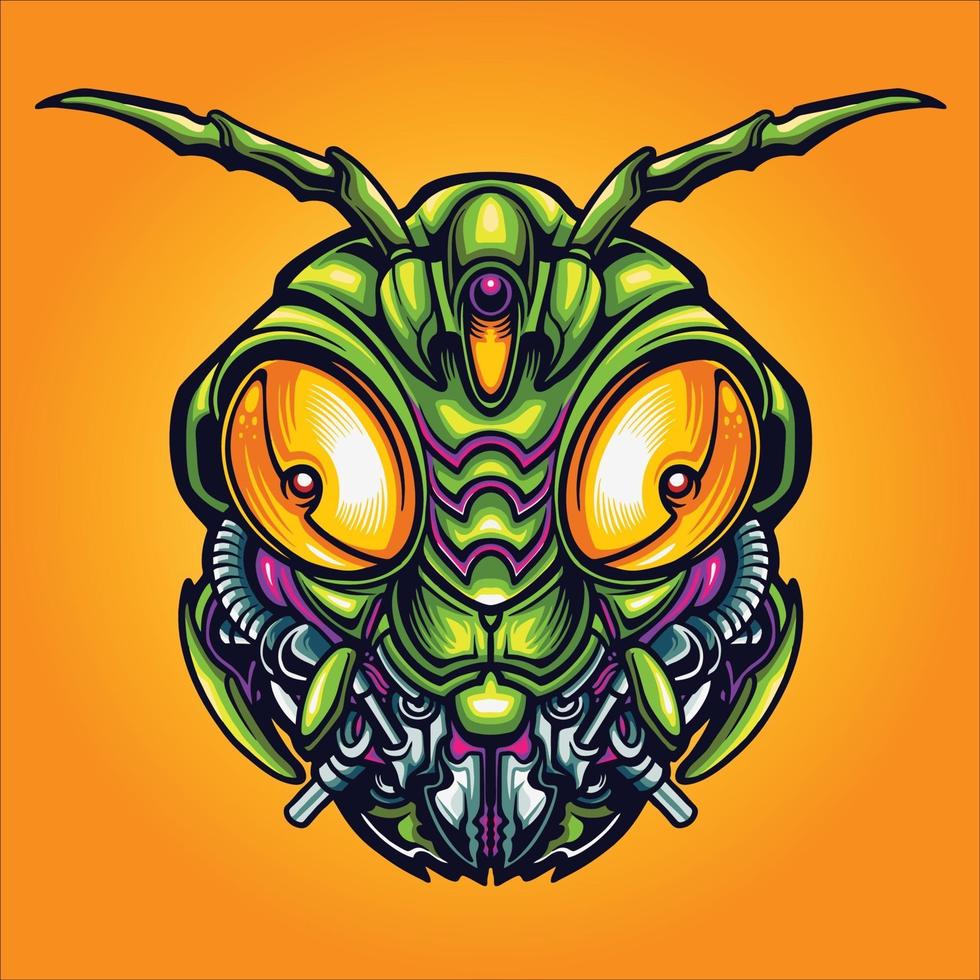 Robot Grasshopper Head Cyber Vector Illustration