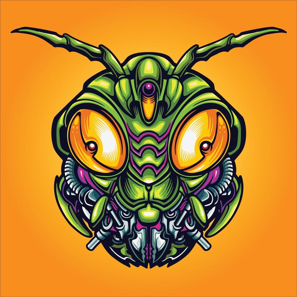 Robot Grasshopper Head Cyber Vector Illustration