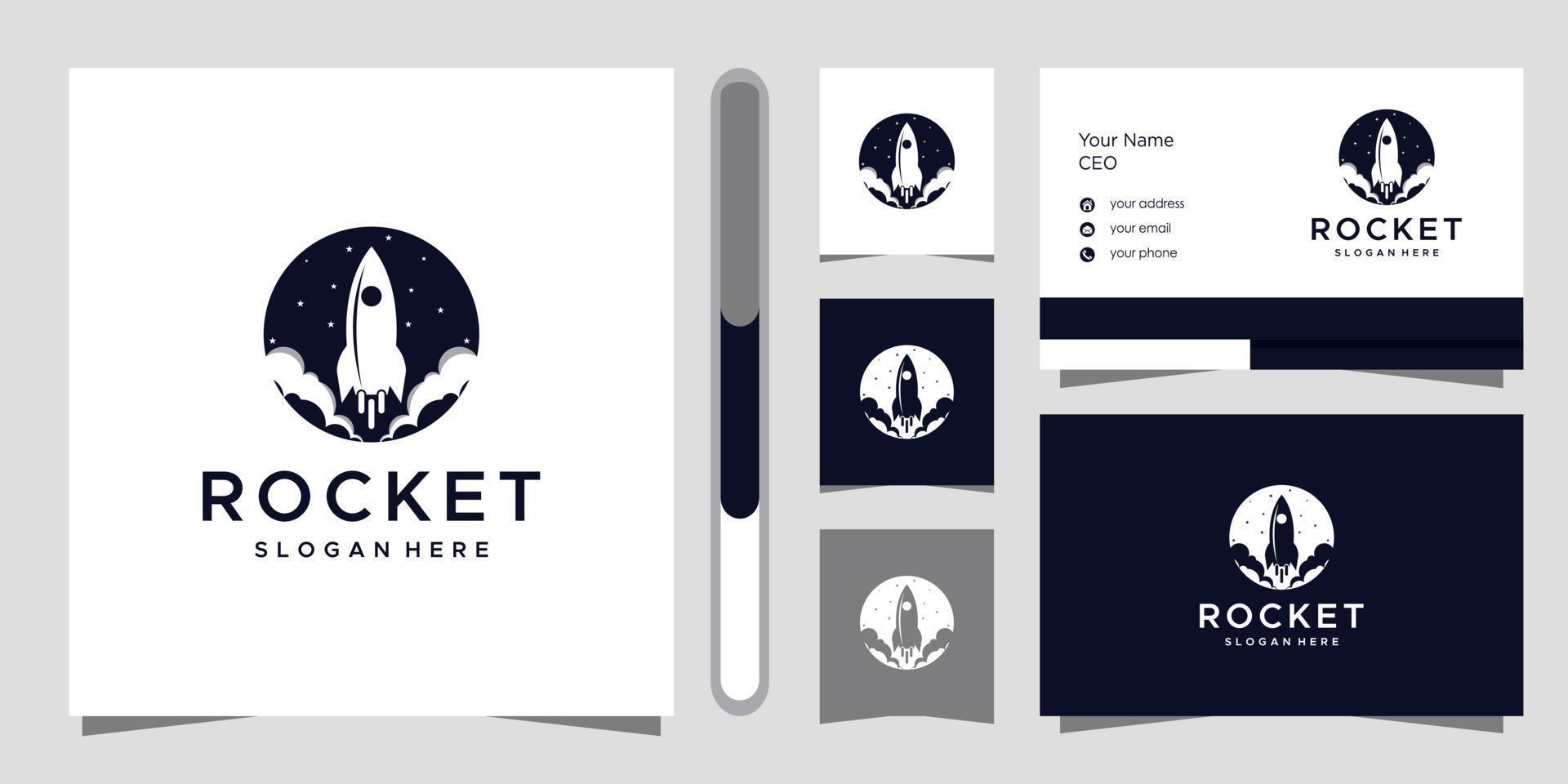 Rocket logo design and business card vector