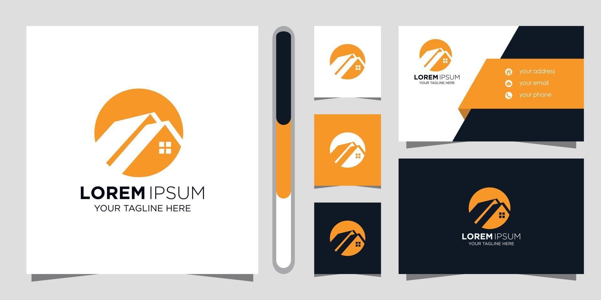 Real estate logo design and business card vector