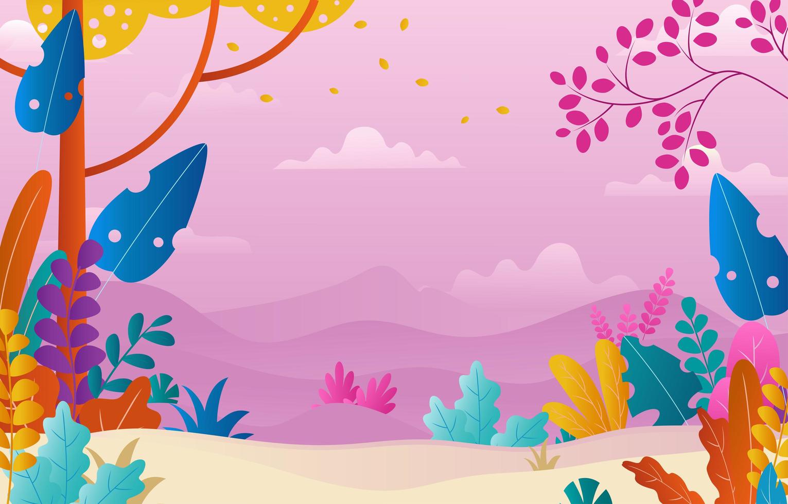 ilustración de flor con fondo de paisaje vector