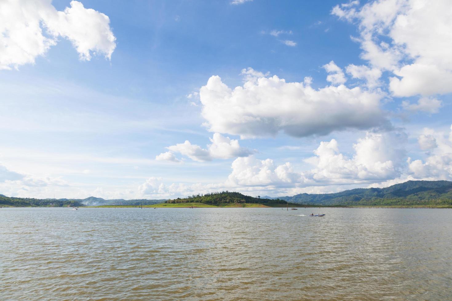 Reservoir and mountains in Thailand photo