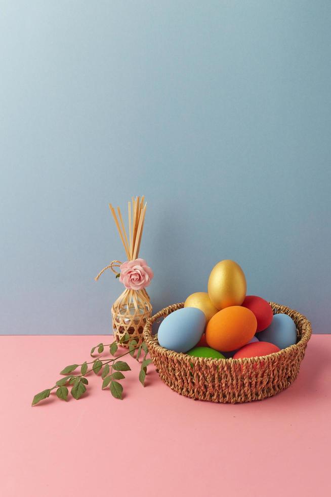 Easter decorations on table photo