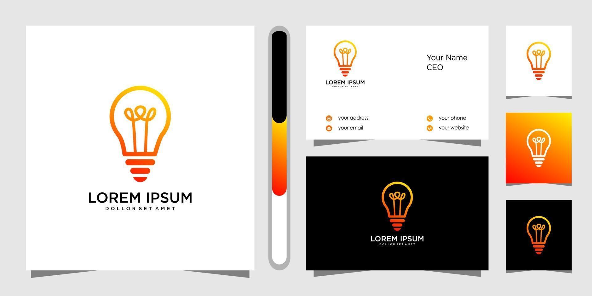 bombilla de luz diseño de logotipo creativo y tarjeta de visita. vector