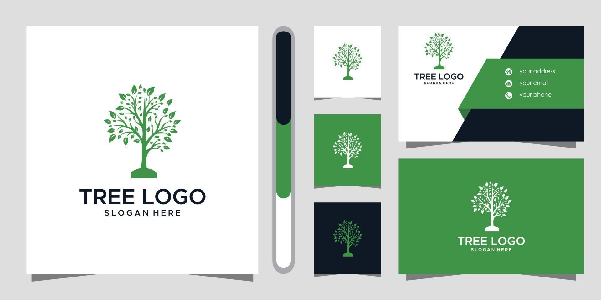 Tree logo design and business card vector