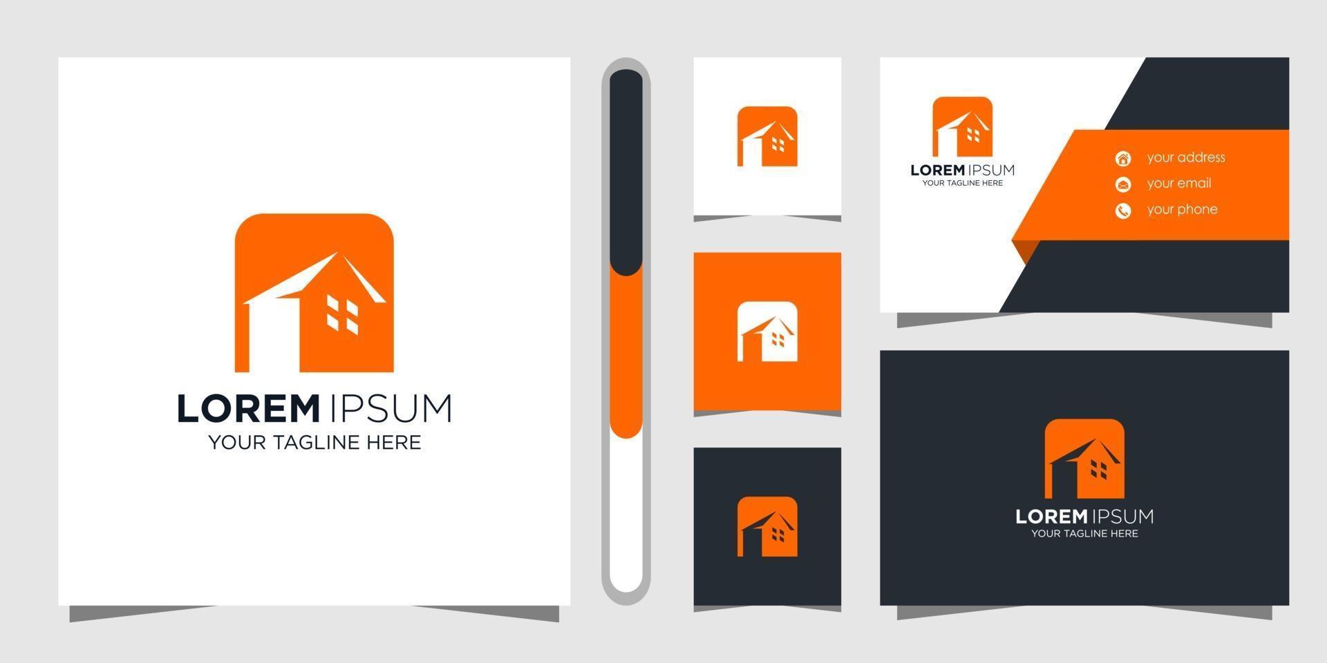 Real estate logo design and business card vector