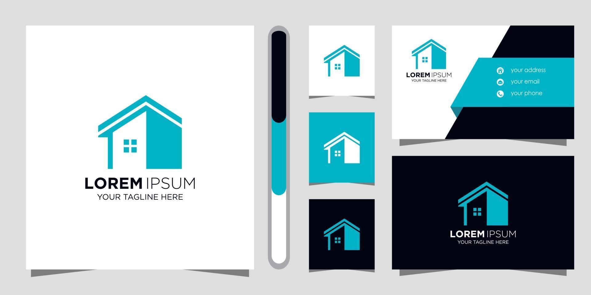 Real estate logo design and business card vector
