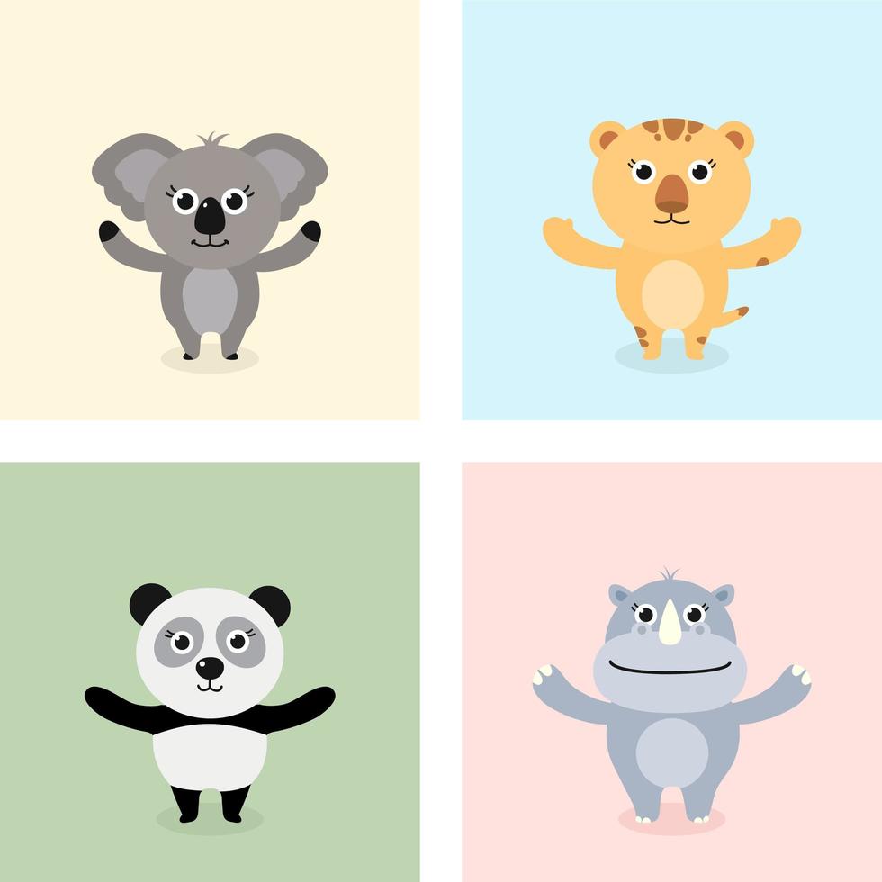 personajes de animales de la selva bebé de pie vector