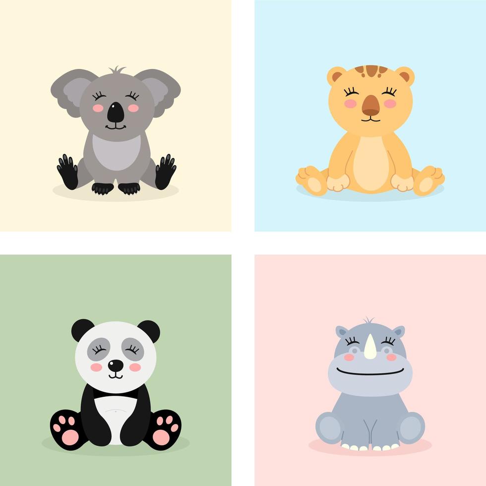 sentado bebé personajes de animales de la selva vector