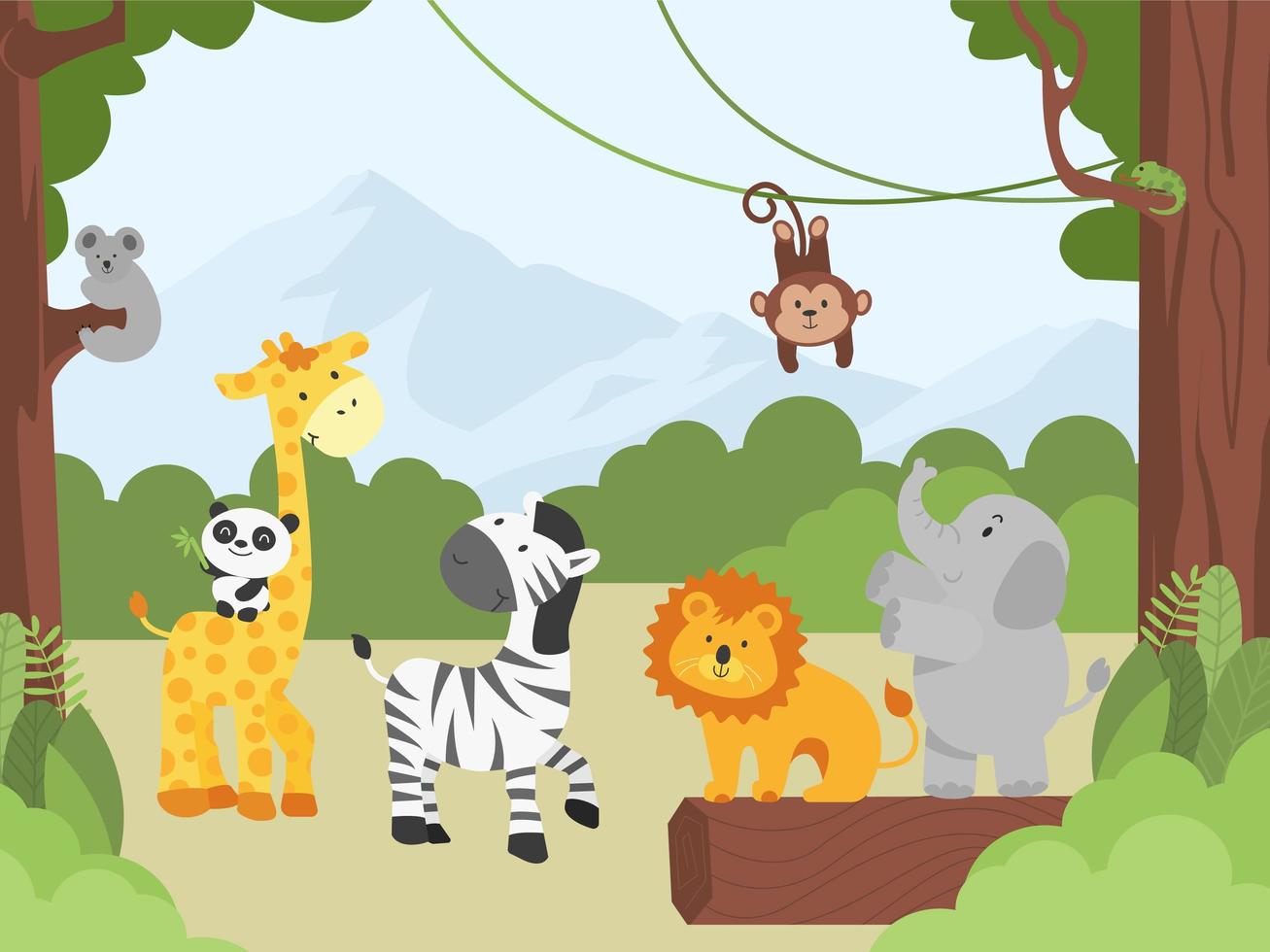 animales bebés en la selva vector
