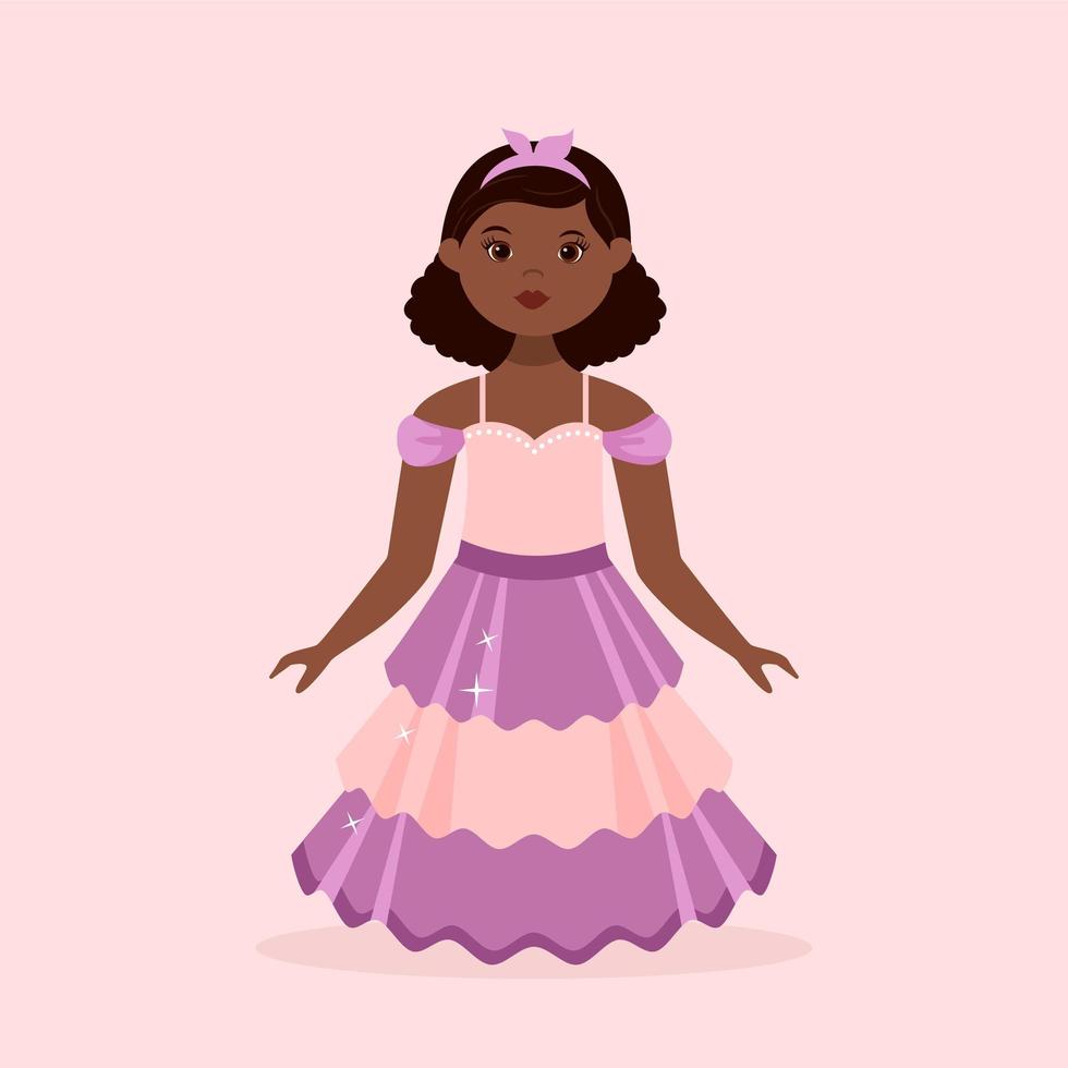 Little Black Girl Wearing Princess Dress vector