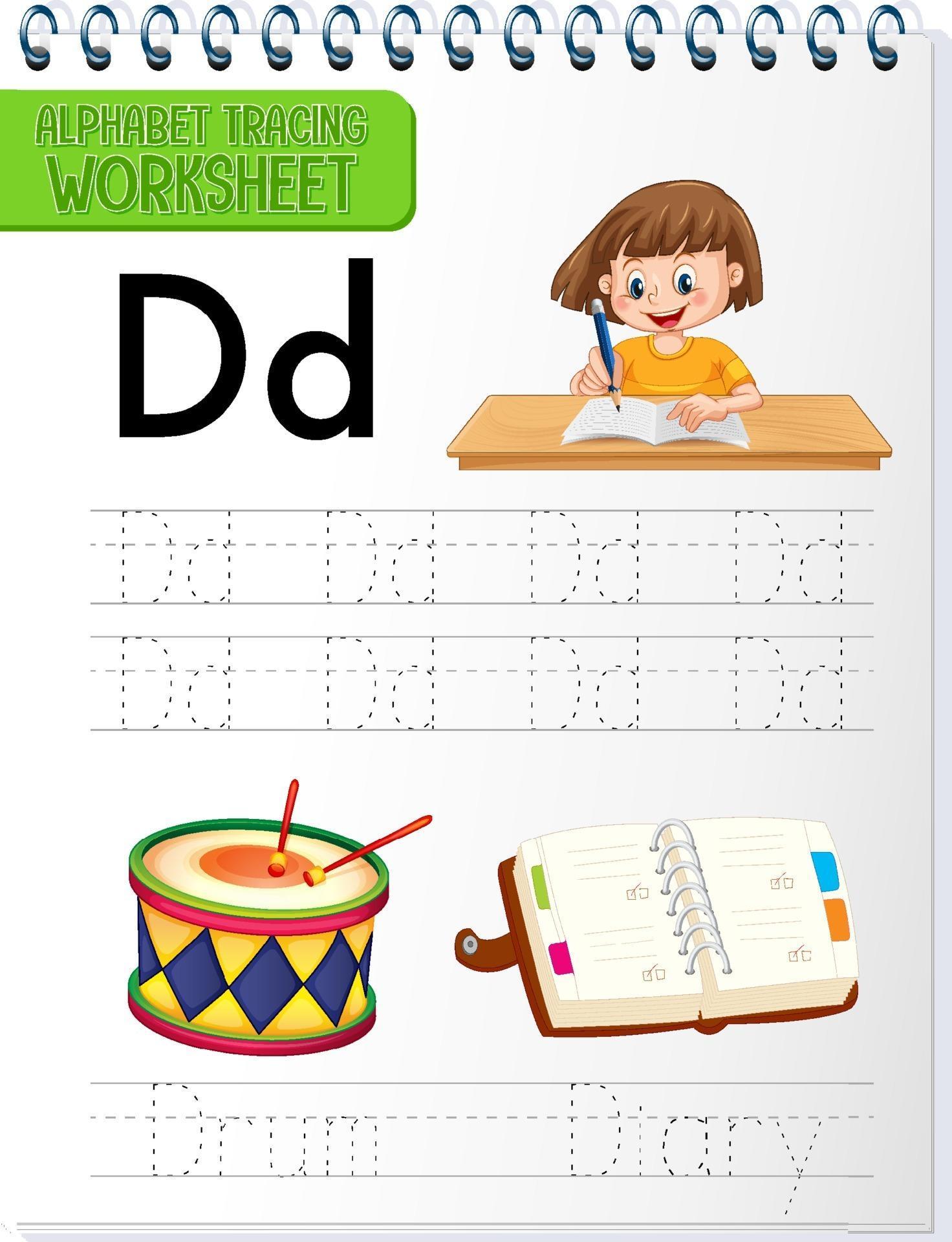 alphabet tracing worksheet with letter and vocabulary