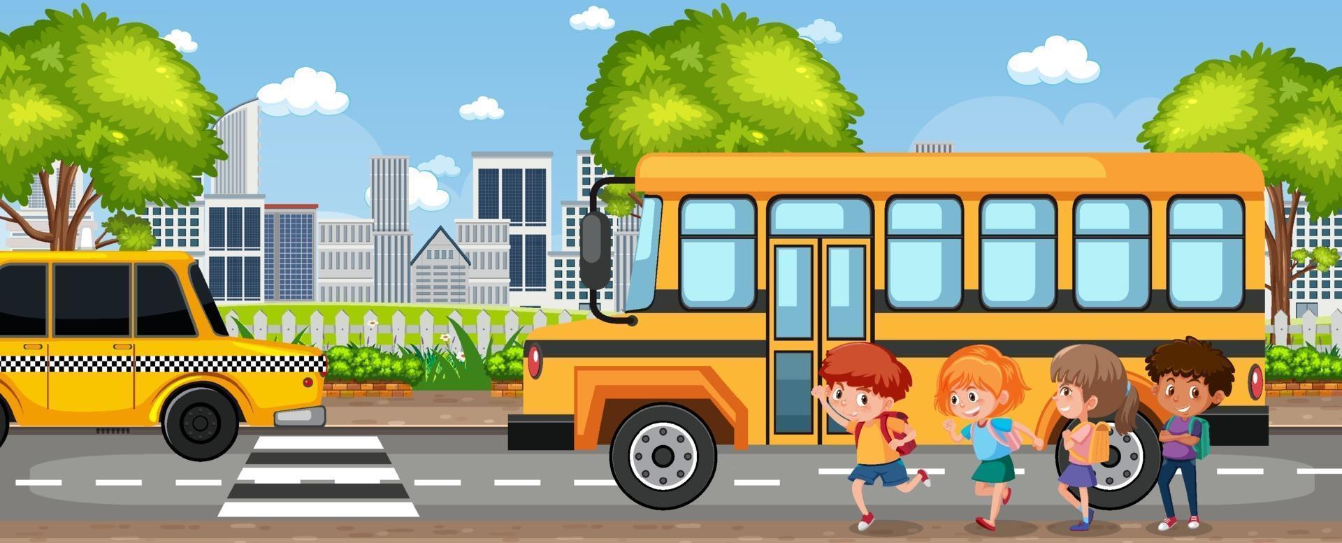 Student going to school by school bus vector