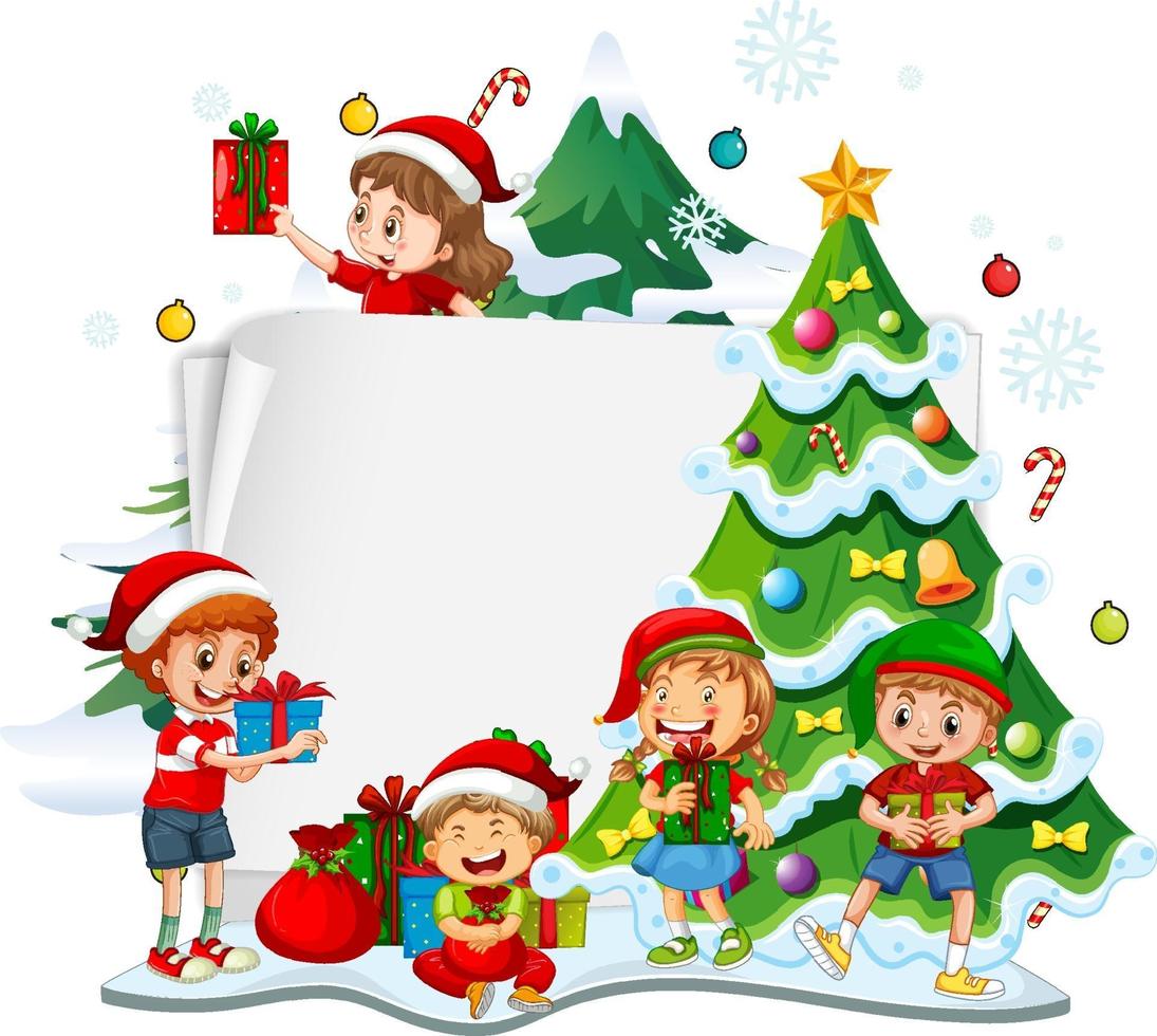 Empty paper with children and Christmas objects on white background vector