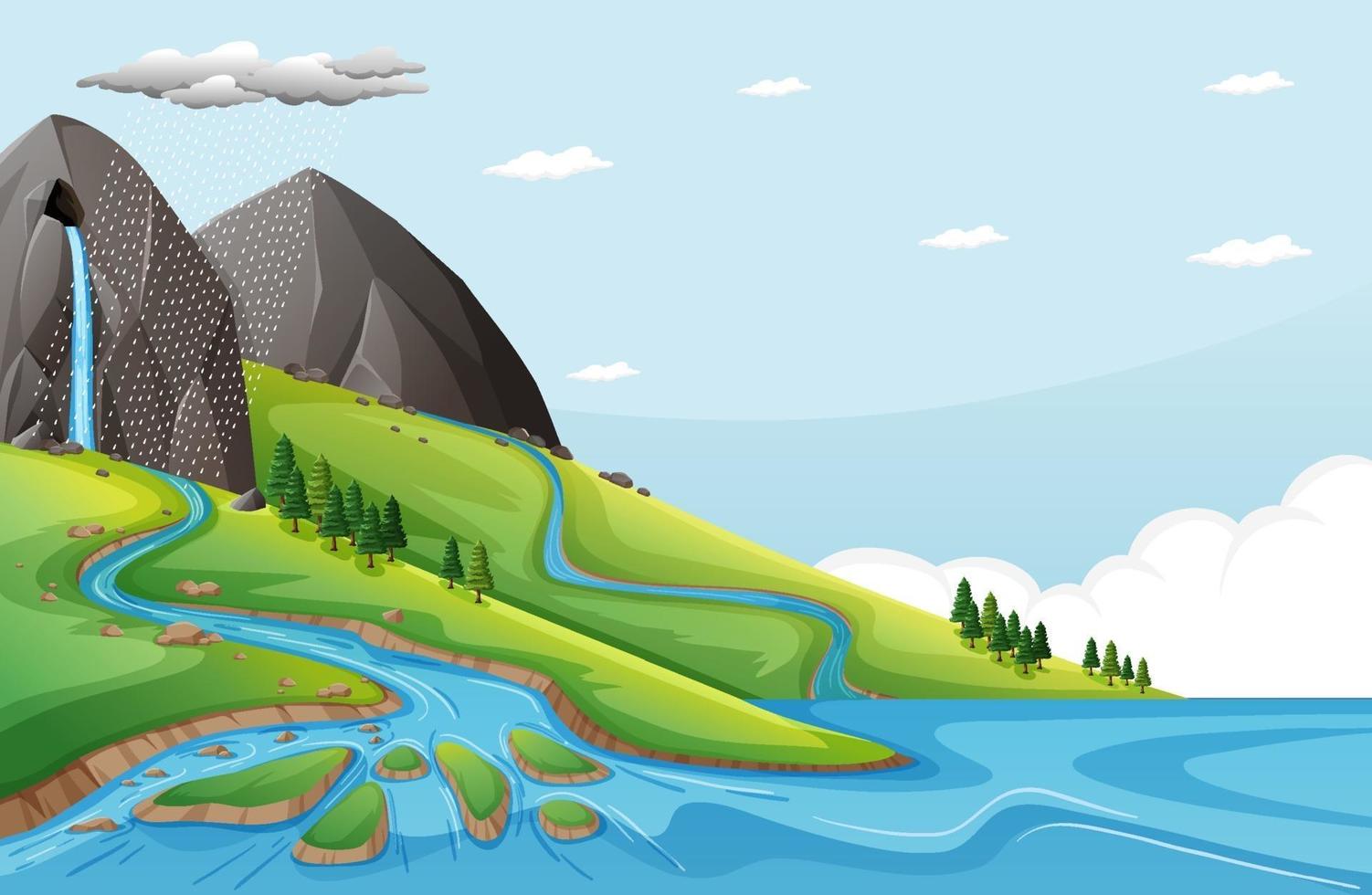 Nature scene with water falls from stone cliff vector