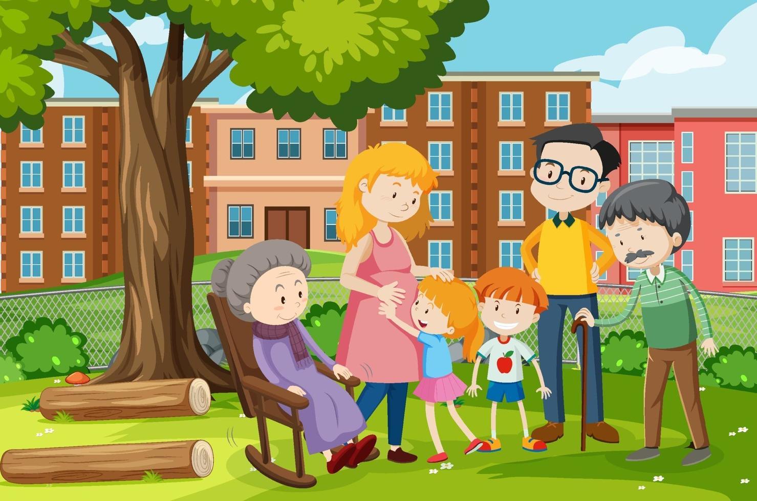 Member of family at the park outdoor scene vector