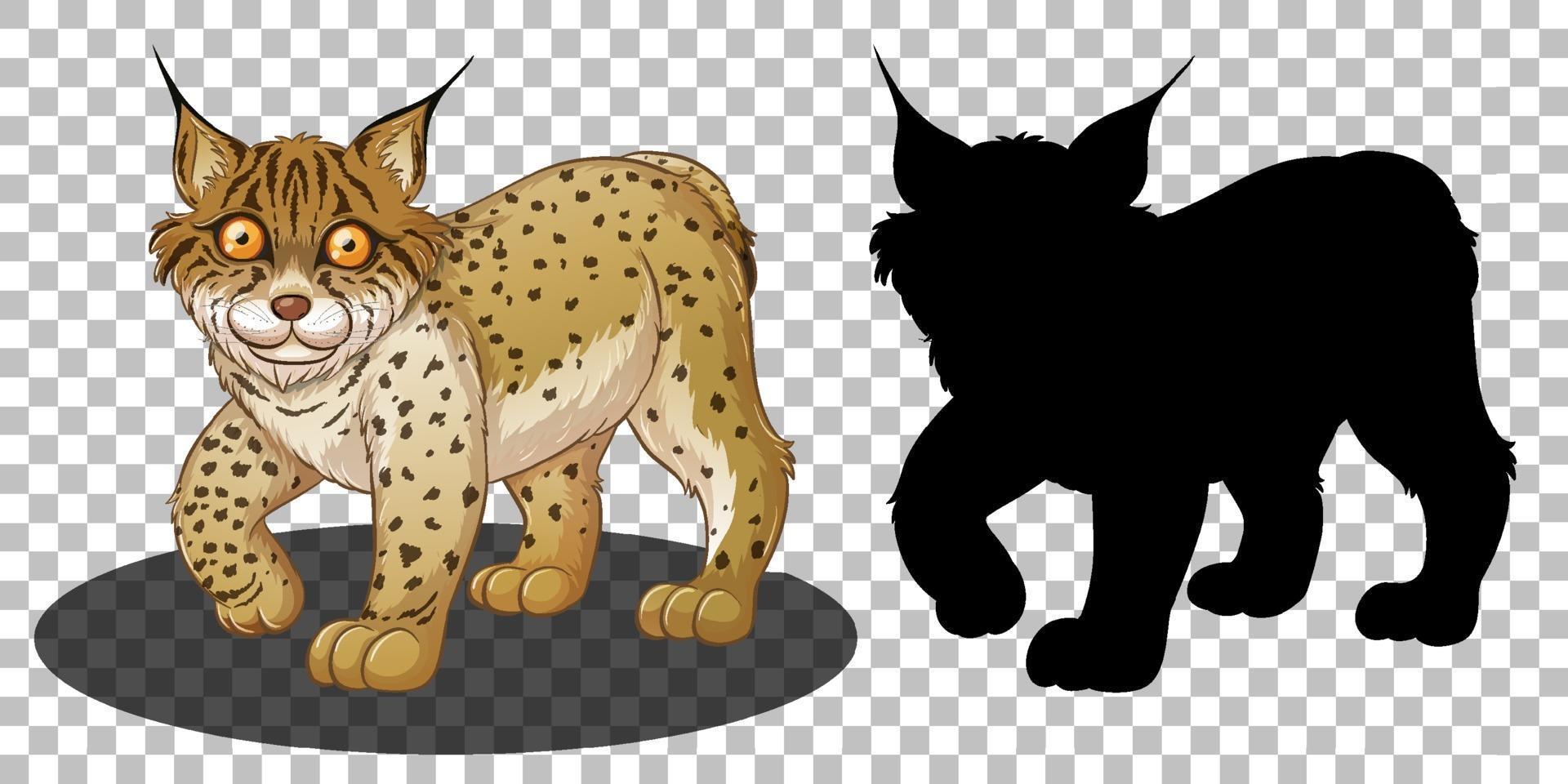 personaje de dibujos animados de lince con su silueta vector